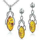 Ian and Valeri Co. Amber Sterling Silver Celtic Stud Earrings Pendant Necklace 18 Inches