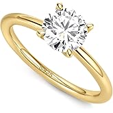 ASHINE 1CT Round Cut Moissanite Engagement Ring, 925 Sterling Silver Gold Plated Solitaire, VVS1 Clarity Promise Ring for Women