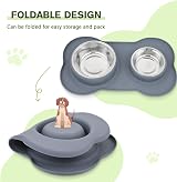Pecute dog bowls non-slip stainless steel double bowls with silicone mat view 4