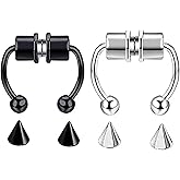 PUGAILA 2 Pieces Fake Nose Ring Fake Nose Rings Hoops Stud Non Piercing Magnetic Septum Nose Ring for Men Women Stainless Ste