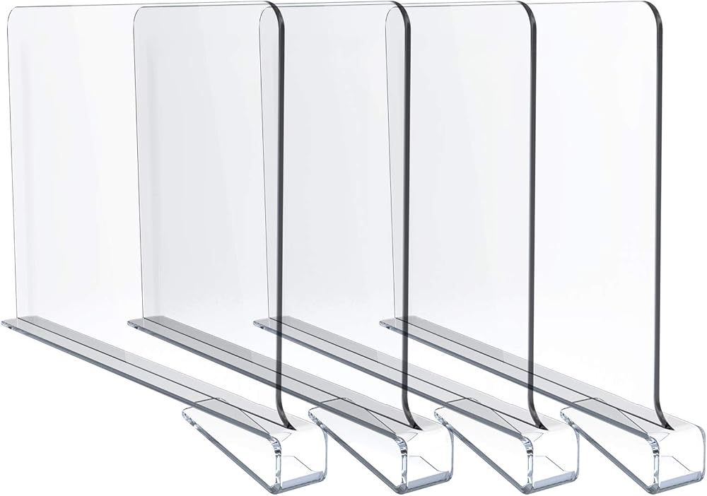Jucoan 4 Pack Shelf Dividers Clear Acrylic Closet Organizers 30.5cm x 20cm