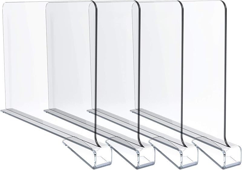 Jucoan 4 Pack Shelf Dividers Clear Acrylic Closet Organizers 30.5cm x 20cm