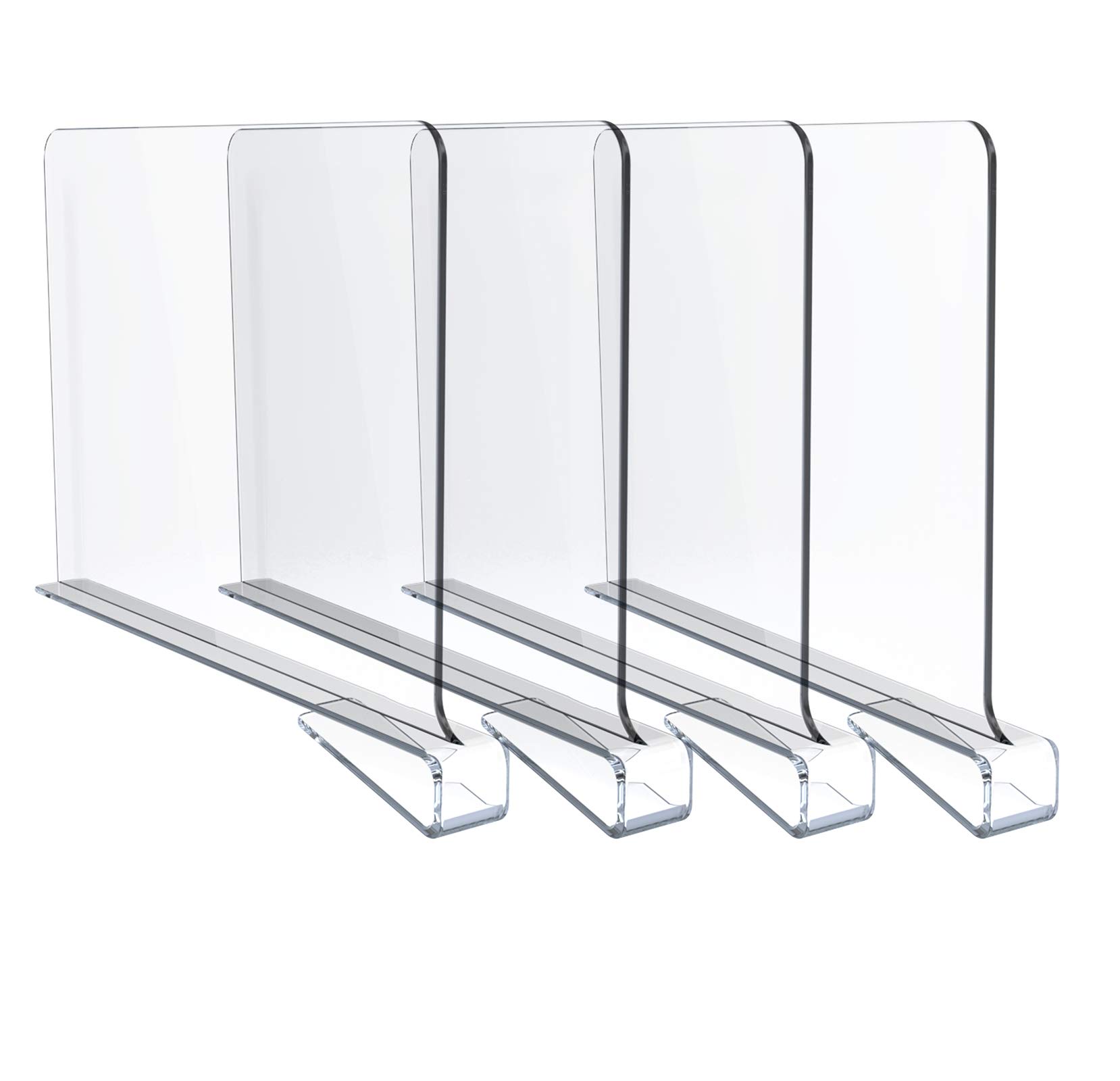 Jucoan 4 Pack Shelf Dividers, Clear Acrylic Shelf Divider, Closet Separators Shelves and Clothes Organizer for Bedroom, Bathroom and Office Shelves, Easy Installing