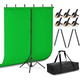 Emart 5x6.5ft Green Screen Backdrop Kit with T-Shape Stand and 6 Clamps | Reverse folding base for easy storage &amp; transport，perfect for Photography, Photoshoot, Studio Video Recording, Streaming