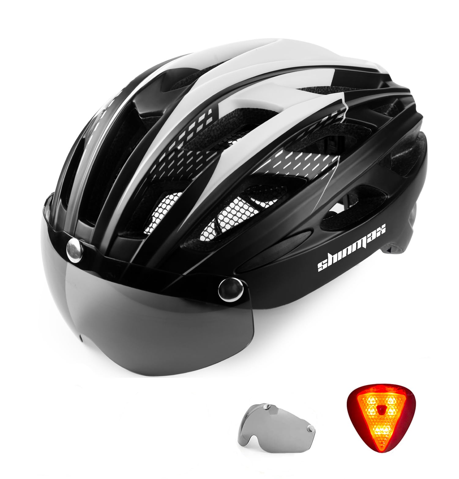 Shinmax Bike Helmet with Safety LED Light Cycle helmet for Men Women Bicycle Helmet with Detachable Magnetic Visor & Liner Breathable MTB Helmet Adult Lightweight Adjustable Size Cycling Helmet NR-096