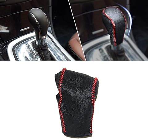 Amazon 車用 ギア シフト ノブ カバー レザー At 適合 Hideo 10 14 Regal 09 15 自動シフターヘッド ブラック レッド糸タイプ F 車 バイク 車 バイク