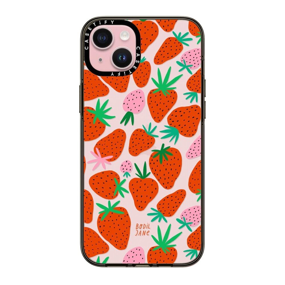 CASETiFY Compact Case for iPhone 15 Plus [2X Military Grade Drop Tested / 4ft Drop Protection] - STRAWBERRIES - Clear Black — image 1