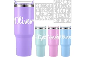 Humyoun 6 Sheets UV DTF Cup Wrap Name Decals for Tumblers Waterproof Custom Vinyl Lettering Alphabet Stickers Personalized Name Decals for 14-40oz Tumbler Cups Water Bottle DIY (White)
