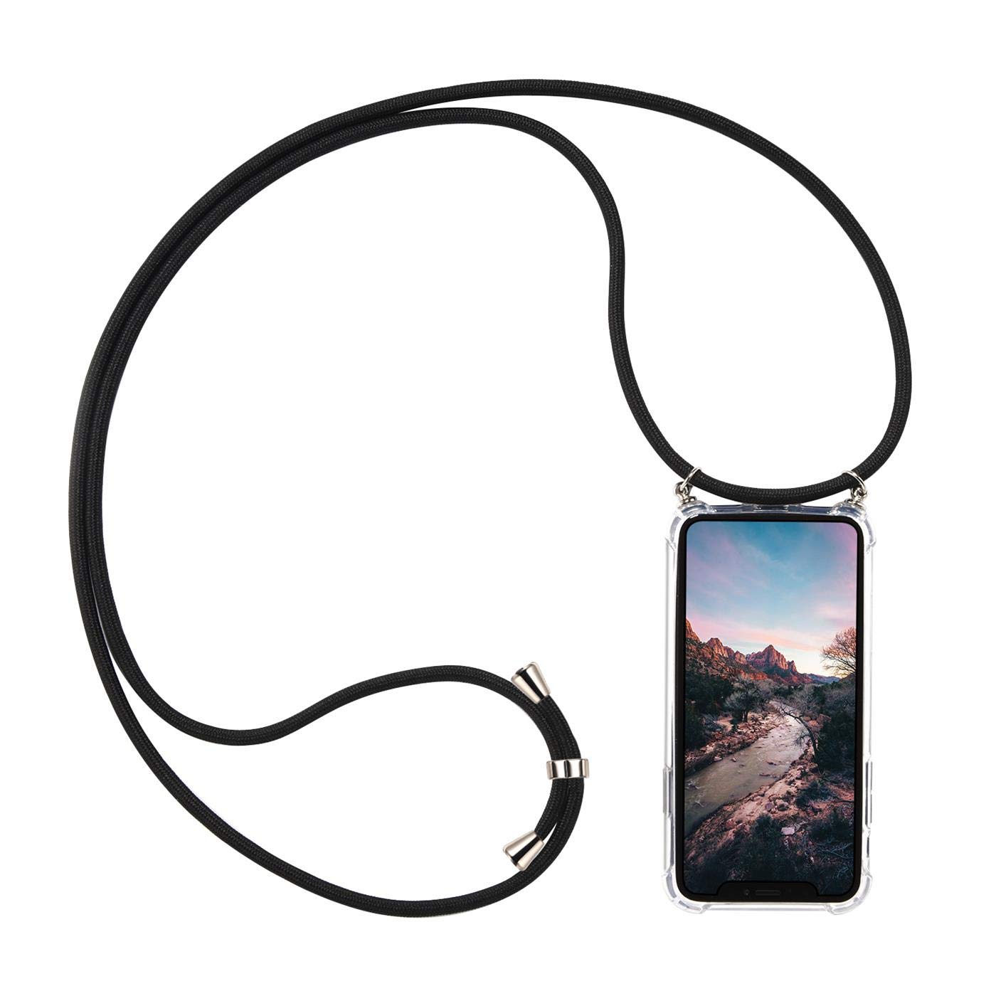Verco Necklace Case for Huawei P30 Pro, Shockproof Phone Silicone Cover for Huawei P30 Pro Bumper with Neck Cord Rope[Adjustable Length Lanyard], Black