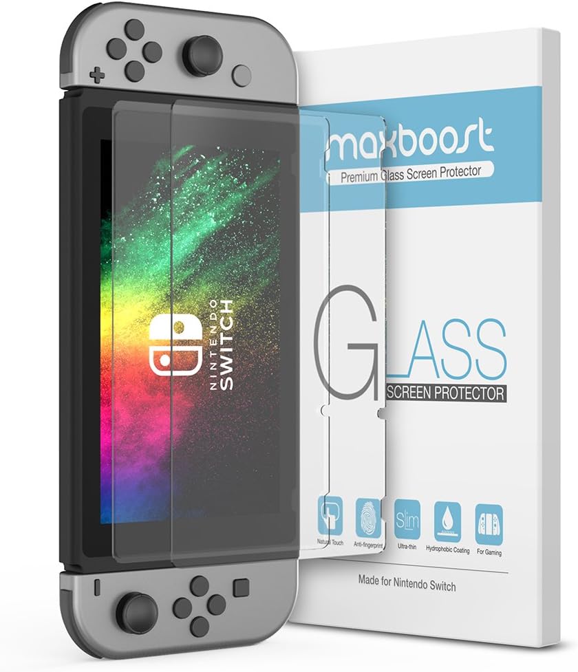 [Upgraded] Nintendo Switch Tempered Glass Screen Protector, Maxboost Glass Screen Protector for Nintendo Switch, HD Ultra-Thin Enhanced Tempered Glass (2 Pack)