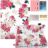 Dteck for New iPad 9.7 2018/2017 Case, iPad A1822/A1823 Case, iPad 5th/6th Generation Case - Ultra Slim Flip PU Leather Stand Case with [Pencil Holder] Soft TPU Back Cover Case, Rose Flower