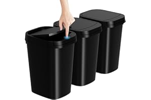 KSSKSS 3 Pack Bathroom Small Trash Can with Lid, 2.6 Gallon Slim Garbage Bin with Pop-Up Lid, 10L Plastic Wastebasket for Bedroom, Office, Kitchen, Toilet (Black)