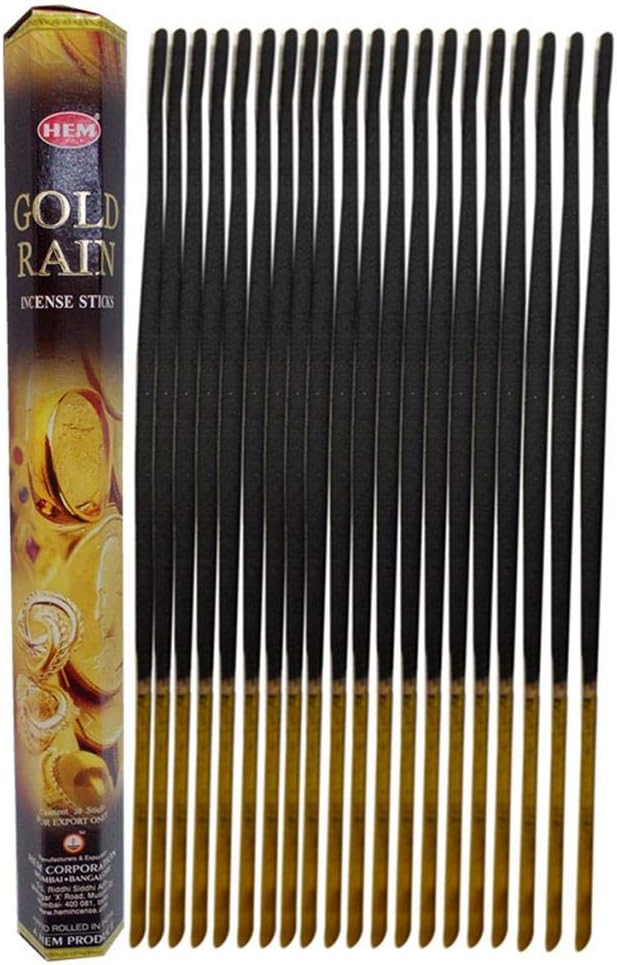 Gold Rain - 20 Stick Hex Tube - HEM Incense