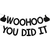 Woohoo You Did It Banner - Funny Congrats Grad Sign,So Proud Of You,High School/College Graduation Party Decorations Black Glitter