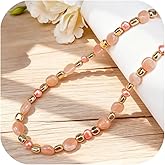 GEMTAL Labradorite Beaded Necklaces for Women,Grey Pearl BOHO Bead Choker Necklace,Gemstone Strand Necklace 18K Gold Plated Stone Jewelry 18inch