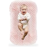 Loevin Baby Lounger for Newborn,Baby Nest for Newborn Soft Cotton Breathable for Playtime & Relaxation,Flat Babies Essentials Gifts Newborn Lounger for Boys & Girls 0-12 Months(Pink Bean)
