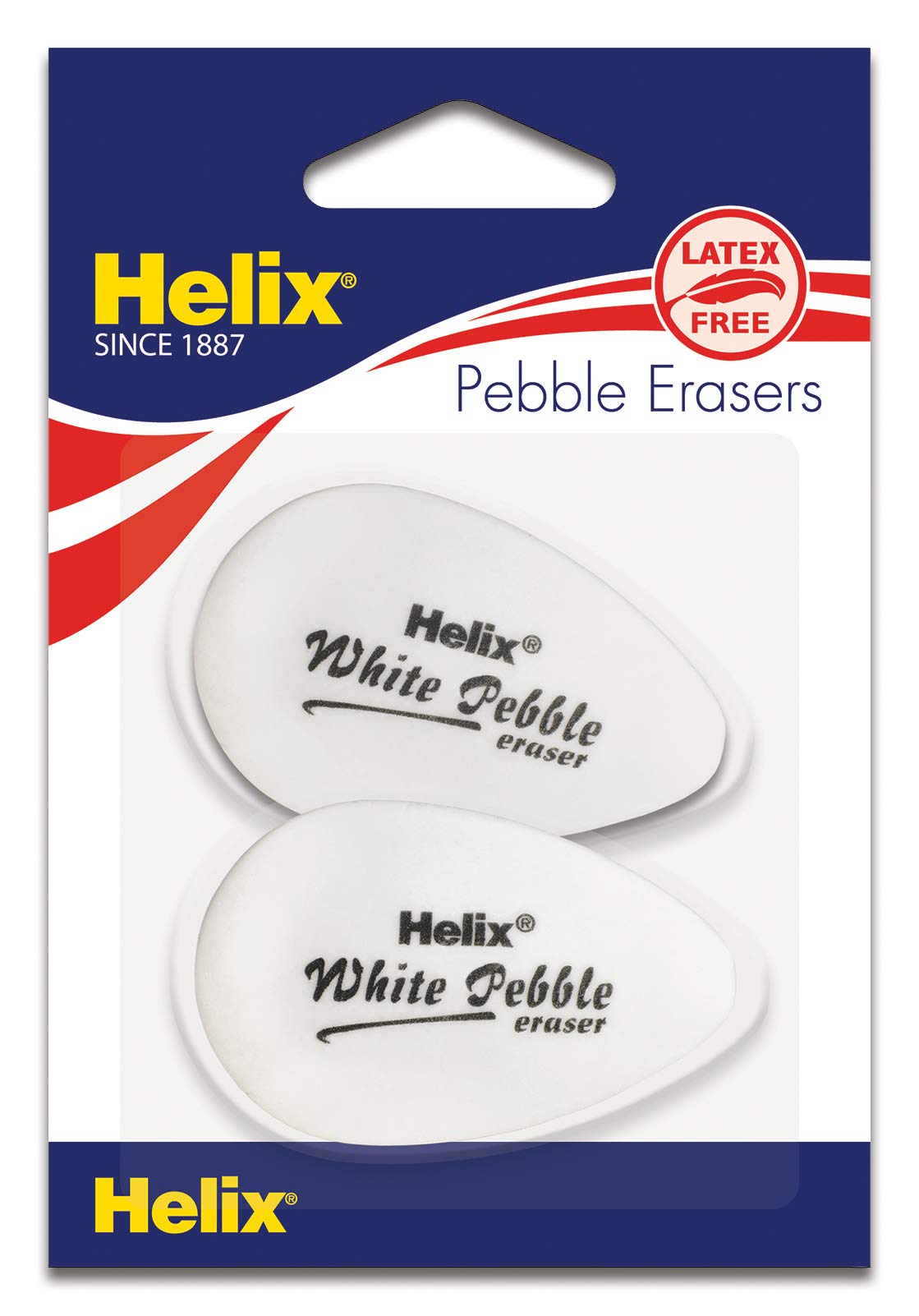 Helix White Pebble Ergonomic Eraser Pack of 2, Latex Free (25001)