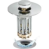 Anlige Bathroom Sink Drain Strainer, 3 in 1 Pop Up Bathroom Sink Stopper | with Removable Brass Basket Hair Catcher, Universal Sink Plug for 1.06 in to 1.6 in Drain Hole, Chrome Silver