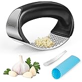 Cook Guy 304 Stainless Steel Garlic Press Rocker Set - Premium Garlic Mincer, Crusher, Peeler, and Scraper Tool for Effortles