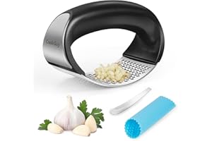 Cook Guy 304 Stainless Steel Garlic Press Rocker Set - Premium Garlic Mincer, Crusher, Peeler, and Scraper Tool for Effortles