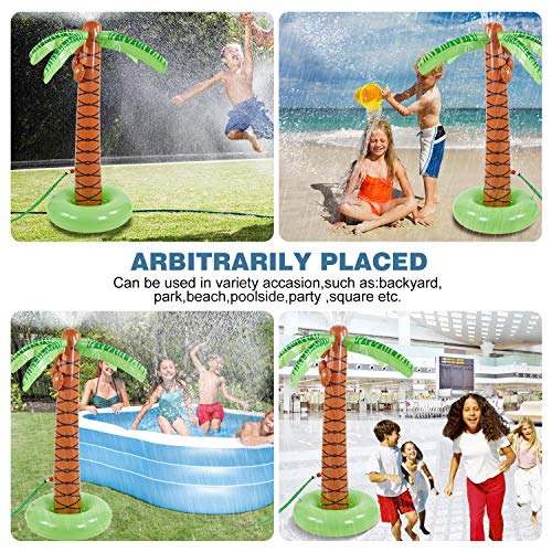 COUOMOXA Water Sprinkler Toy Inflatable Palm Tree, Outdoor Water Play Sprinklers Summer Cooler Spray Toy Water Fun Backyard Play Hawaiian Luau Party Decoration Tree ,61" for Toddler,Kids and Famil - Thumbnail 4