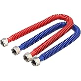 Roastove 24inch Stainless Steel Corrugated Water Heater Connector, 3/4" FIP x 3/4" FIP, Hot and Cold Color Coded, Flexible fo