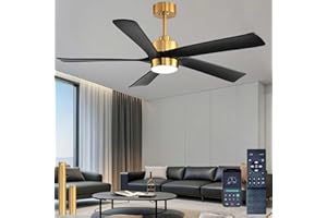 52 inch Black Ceiling Fans with Lights and Remote/App Control, 3 Color Dimmable LED, 6 Speed Reversible DC Motor, 5 Blades Lo