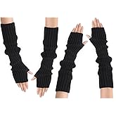 Clothirily Arm Warmers, Women's Winter Long Fingerless Gloves Knit Mitten Gloves Arm Sleeves for Women with Thumb Hole