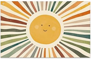 JRHUNG Watercolor Sun Banner Playroom Decor Banner Canvas 21 in x 33 in Hanging Flag Banner Perfect for Kids Nursery and Playroom Wall Decor Stylish Room Decor for Boys and Girls