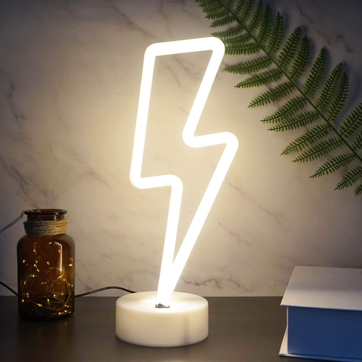 YIVIYAR LED Neon Light Sign, Lightning Bolt Neon Sign with Holder, USB