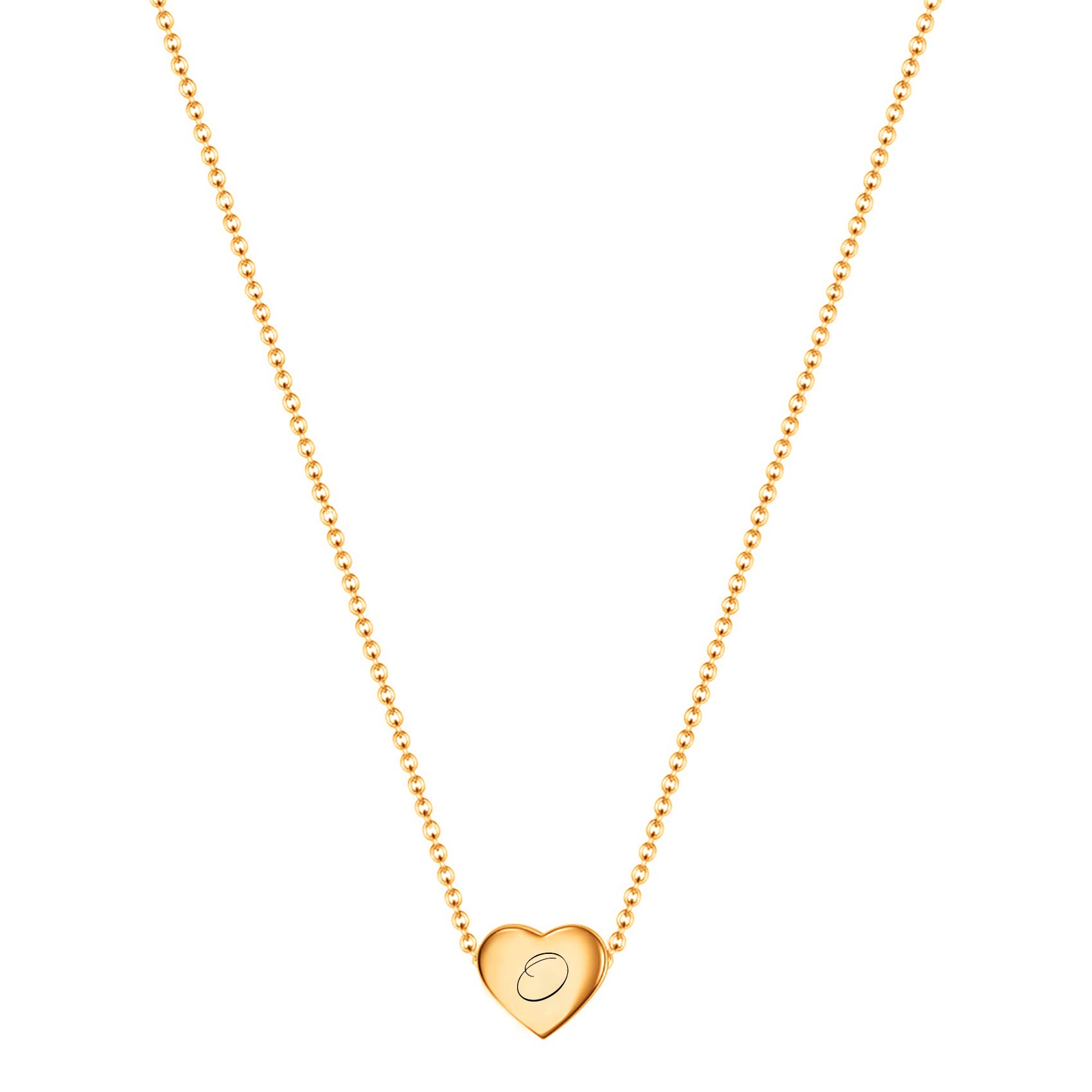 VQYSKO Necklace Ladies Heart Letter Chain-Stainless Steel Name Chains, Exquisitely Small(For Women/Girls/Mom) Birthday Gift, Valentine's Day present (Golden-O)