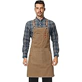 Canvas Work Apron,Cross Back Aprons for Men,Women,Cooking,Carpenter,Woodworking,Chef,BBQ,Grilling,Bartender