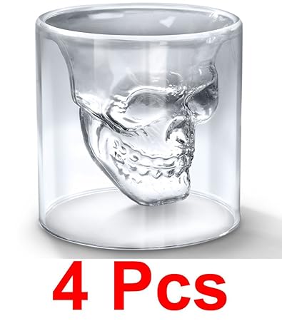 Lifestyle-You Crystal Skull Doomed Shot Glass(4 Pcs) for Tequila, Vodka. Bar Accessory & Home Decor