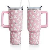 Aokoyi Halloween Ghosts 40 Oz Tumbler with Handle and Straw, Cute Spooky Stainless Steel Insulated Cup Water Bottle, Holiday Gifts for Women Girls (1PC)