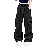 Nanasait Girls Cargo Pants Elastic Waist Drawstring with Pockets Pants, 6-14 Years