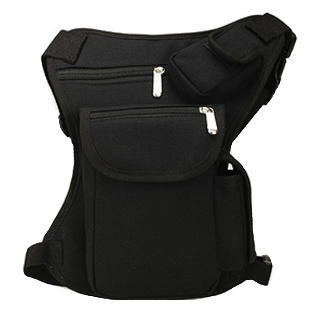 MEGAUK Men's Canvas Hiking Waist Bag Leg Bag Bum Bag Waist Bag for Sports Travel Camping Cycling Motorcycle (Black)