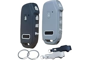 RUNZUIE 2Pcs Silicone Remote Key Fob Cover for 2023 2022 Kia K5 Telluride Stinger Sportage Forte Soul NIRO Ev Seltos Sorento (Black/Gray)