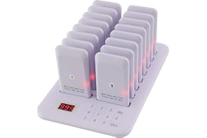 LOUKIENE Restaurant Pager System, Pagers for Restaurants Wireless Calling System Touch Keypad, 16 Pagers and Beepers for Food Truck Bars Court Restaurants Hotels Cafe Shops Clinics (White)