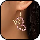 Heart Dangle Earrings Elegant Rhinestone Statement Jewelry for Women Beautiful Accessory for Holiday Valentine's Day and Wedding Party Outfits