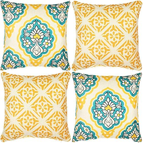 Wondre4 Pack of 4 Decorative Linen Cushion Throw Pillow Covers Natural Linen Look Fabric,Modern Geometric Patterns,Decorative Cushion Covers for Sofa Bedroom Car (4PC, 20"X20")