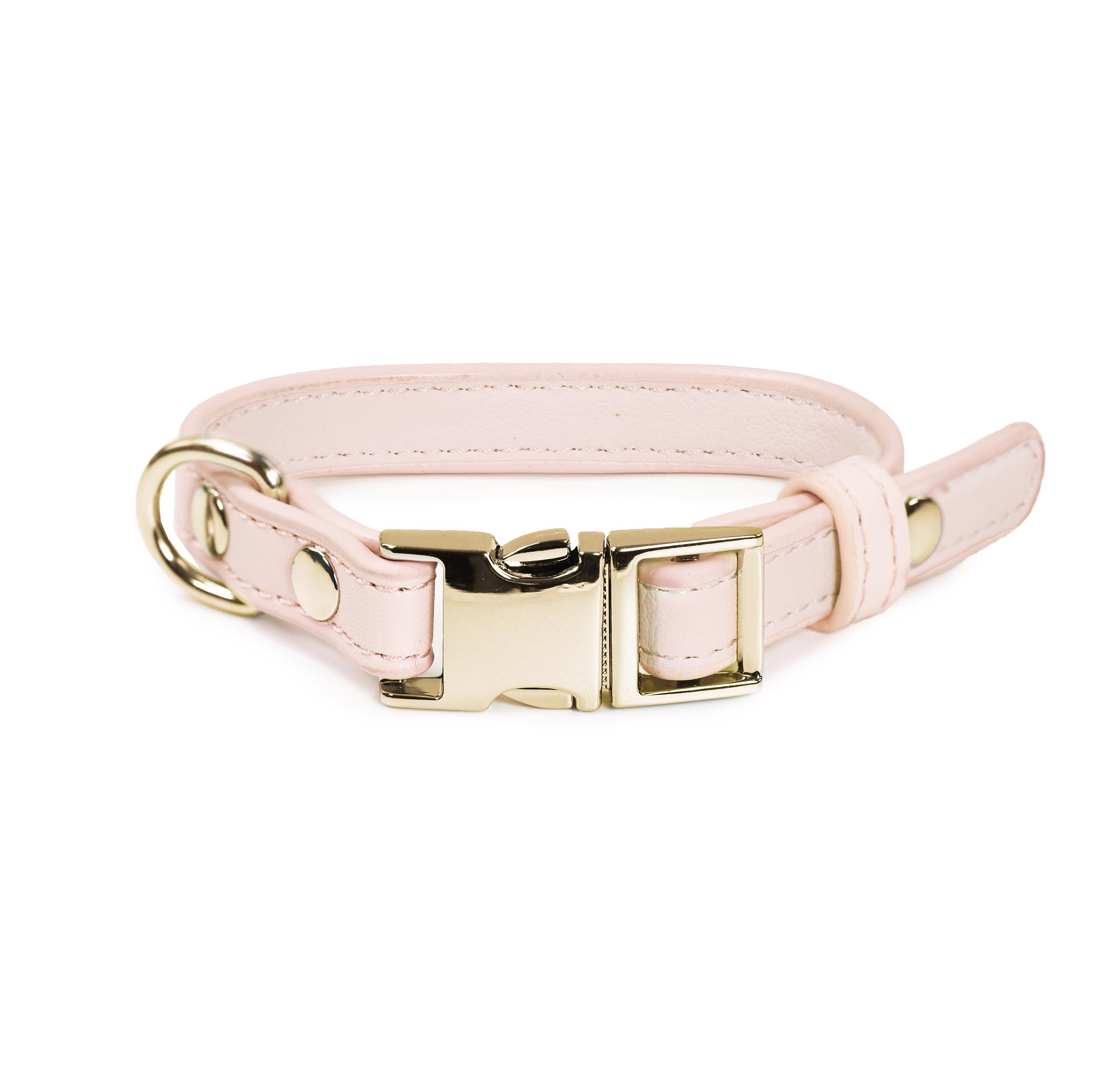 Record - London Dog Collar - Made of Faux Leather - With Metal Buckle and Metal Hook Ring - Size S - 1.5cm - Circumference 35-48cm - Pink