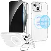 Ruky for iPhone 14 Plus/iPhone 15 Plus Case with Privacy Screen Protector, Compatible with MagSafe and Stand, Translucent Magnetic Phone Cover, Clear