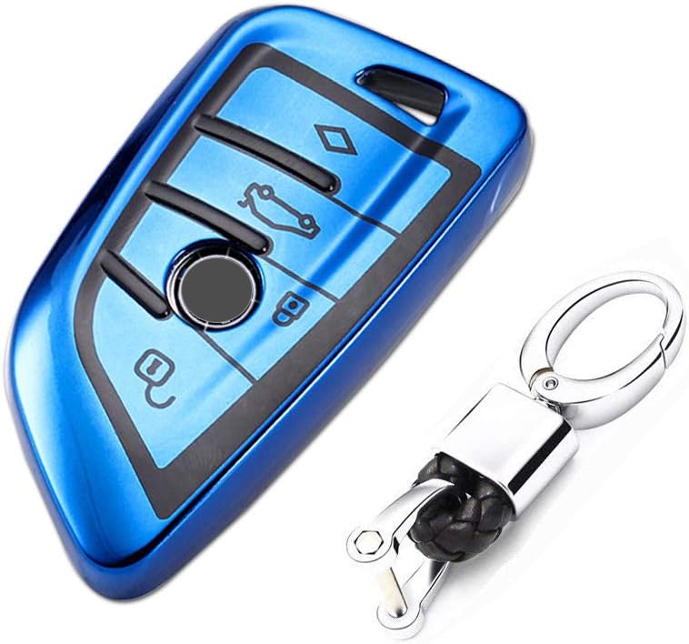 TurningMax Keyless Entry Remote Cases Key Fob Cover with Keychain Full Protection Soft TPU Holder Shell for BMW New 7 Series X1 X5 X6 M5 M6 and 5 Series 2018 3/4 Button - Blue