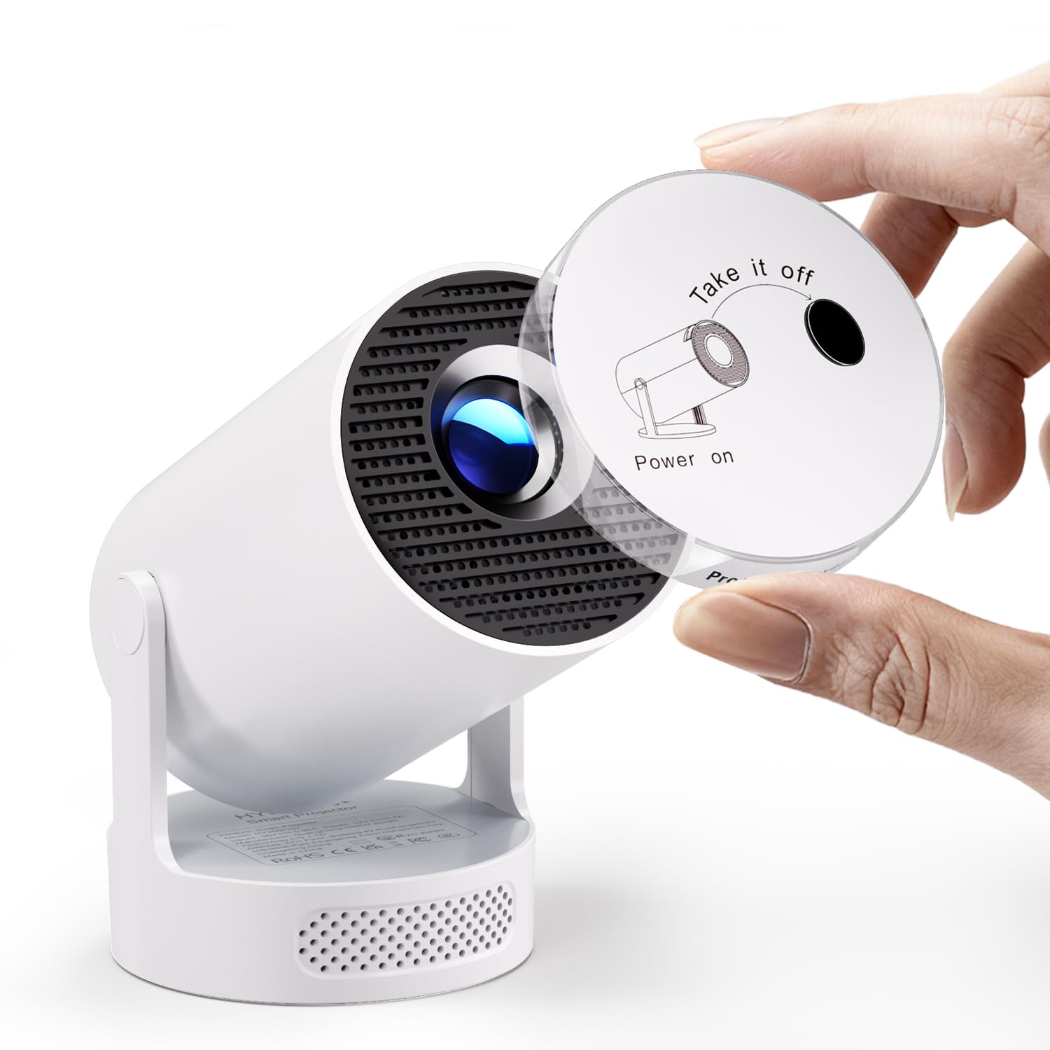 Photo 1 of ***MISSING REMOTE*** Magcubic 2025 Upgraded Mini Projector 4K support with WiFi 6 and Bluetooth 5.4, 5w Soundbase Speaker, Portable Projecteur with Auto Vertical Keystone 180° Rotatable Lens Cap for Movie Home HY300Pro+