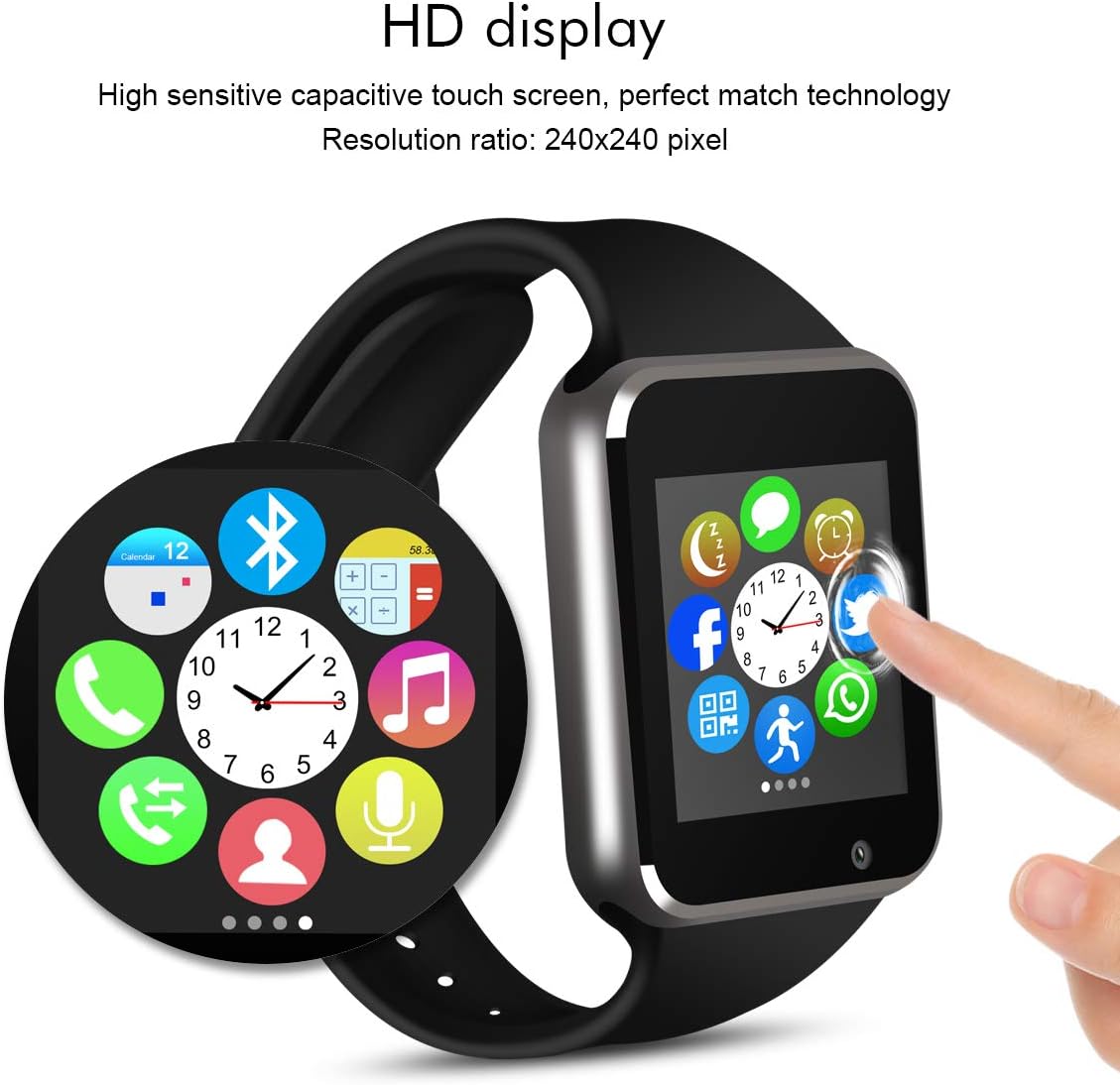 Padcod Bluetooth Smart Watch GSM Phone Watch with Camera for Android Smartphones (Black)