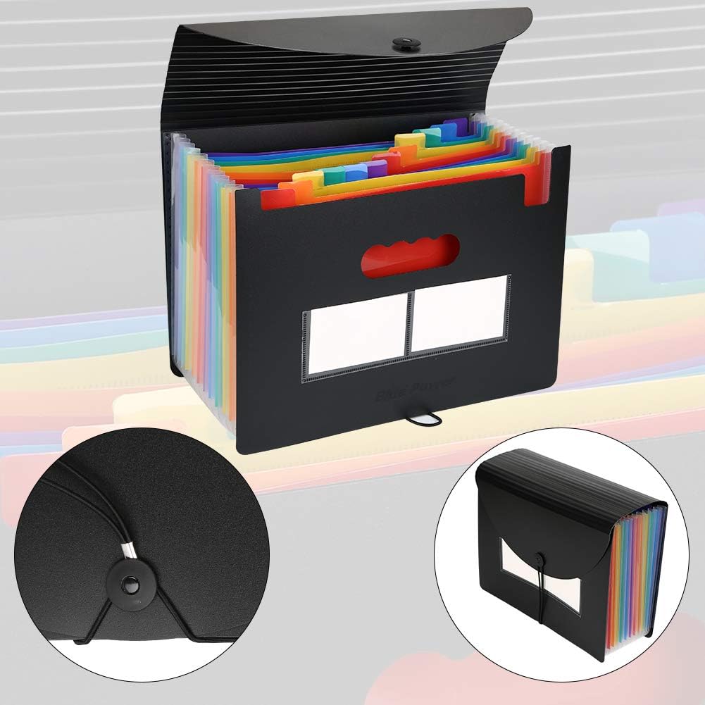 Expanding File Folder/BluePower 12 Pockets Accordian File Organizer/Portable Expandable Plastic Filing Box, Accordion Bill/Paper/Document/Receipt Organizer Folders with Colored Tabs(A4/Letter Size) : Office Products