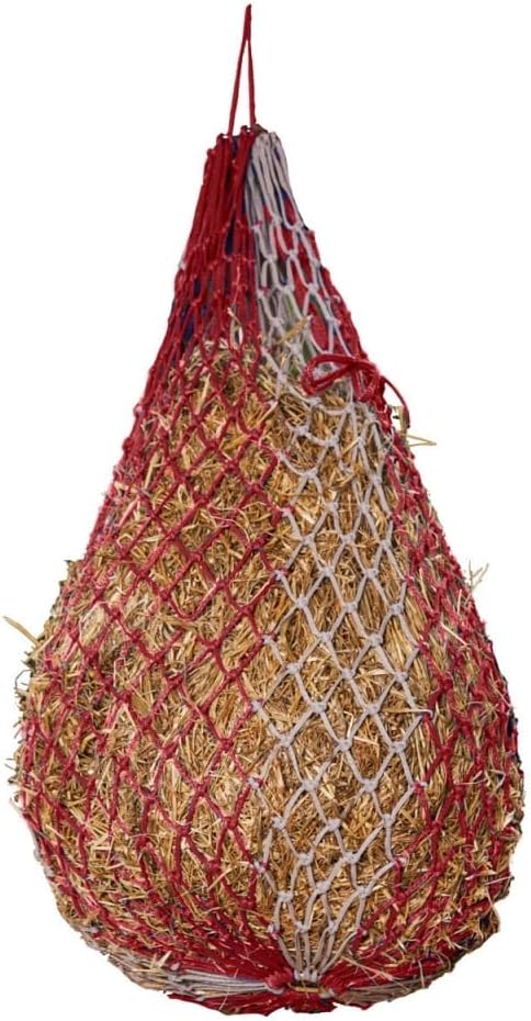 LeMieux Hippo Hay Net Horse Greedy Feeder in Burgundy and Beige - Durable Long Lasting Yard Feeding Bag with Small Holes - One Size