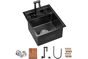 TORVA RV Kitchen Sink, 15 x 18 x 9 Inch Undermount Bar Sink 16 Gauge Stainless Steel Single Bowl Workstation Sink with Faucet Cutting Board, Dark Grey