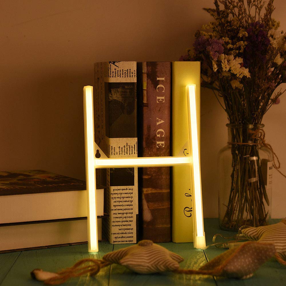 ENUOLI Neon Letter Sign Wall Decorative Neon Night Lights Warm White Alphabet Letter Lights Night Lamp for House Bar Pub Hotel Beach Recreational Kids Room Living Room Birthday Wedding Party Decor(H)