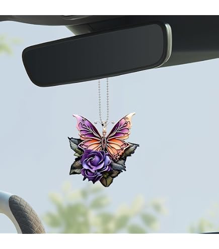 Bling Butterfly Car Mirror Charm - Crystal Rhinestone Hanging Pendant For Rear View Mirror (Purple) - View #8